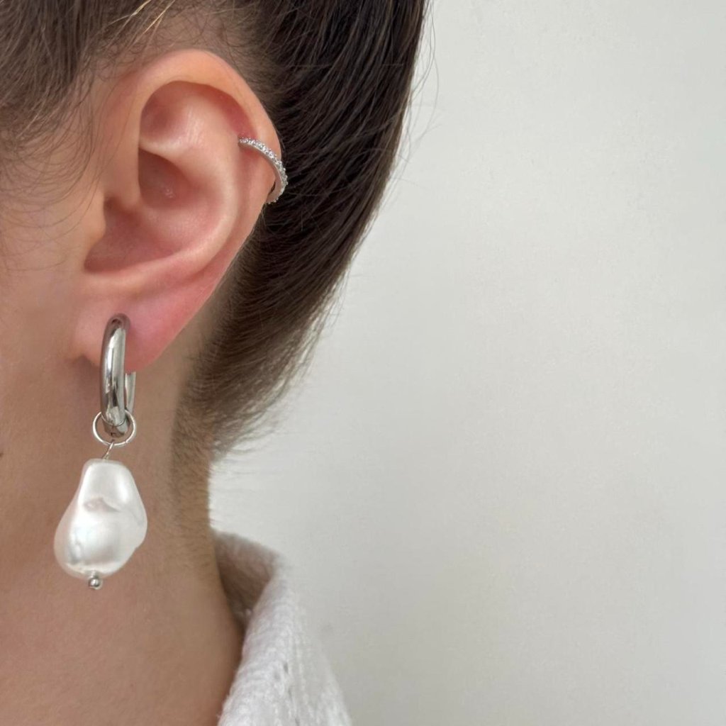 Aku:0173 Earrings Rings With Pearl Color Silver/White Stainless Steel Waterproof